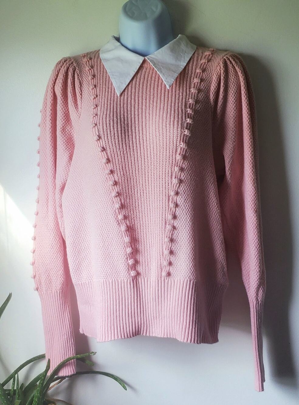 Ted Baker Pink Collared Long Sleeve Sweater Womens Small Twee Academia Preppy